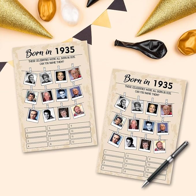 QUPT 1930s-themed Birthday Party Game Cards, Pack of 31 Cards for Adults, 5x7 Inches, Unisex, No Batteries Required