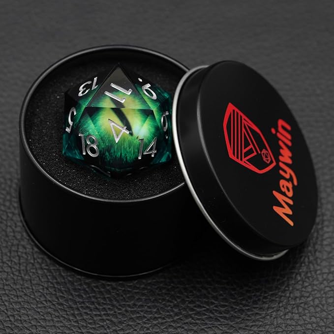 Dungeons and Dragons DND Dice D20, Moving Eyeball Liquid Core Dice Set D&D 33MM Oversized D20 Single Sharp Edge Resin dice with Gift Case, Polyhedral Dice for Role Playing Game