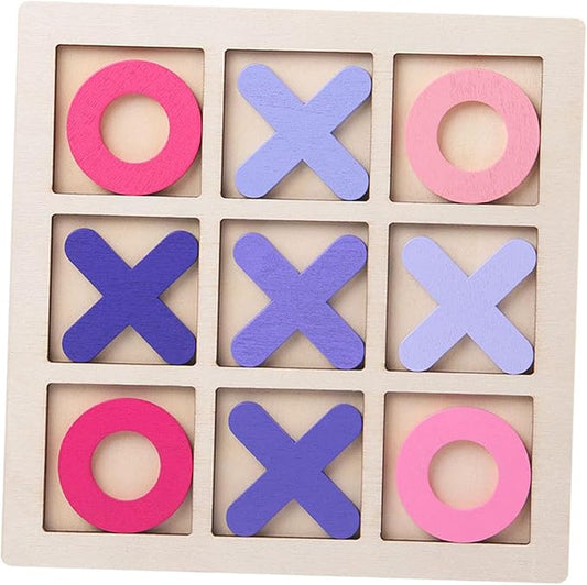 Wooden Tic TAC Toe Game Noughts and Crosses Chess Board Game XO Table Toy for Outdoor Indoor Kids Families Coffee Table Decor, Pink