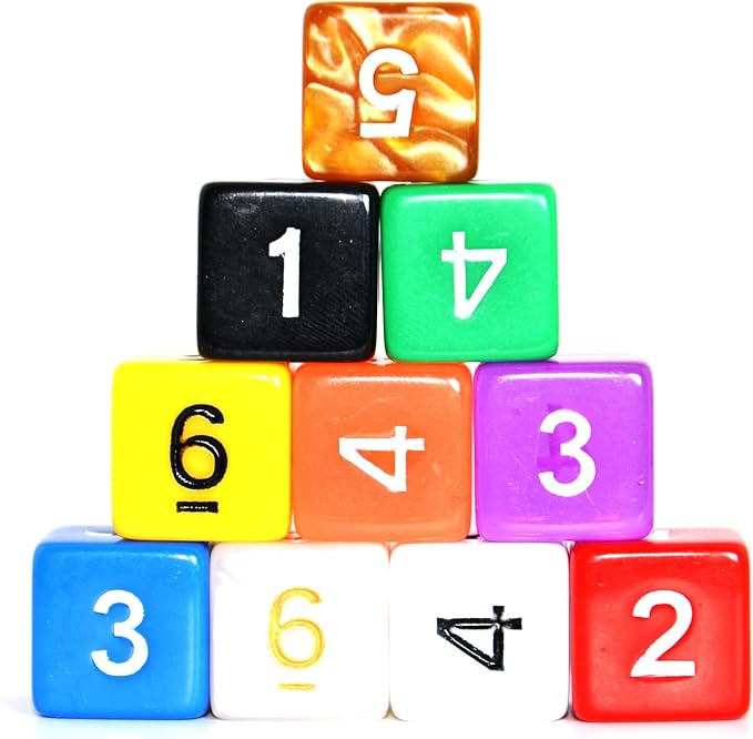 SmartDealsPro 10-Pack D4 D6 D8 D10 D12 Multi Colored Polyhedral Dice for for Dungeons and Dragons DND RPG MTG Table Games (Mix Color(Opaque&Pearl&Transparent, D6)