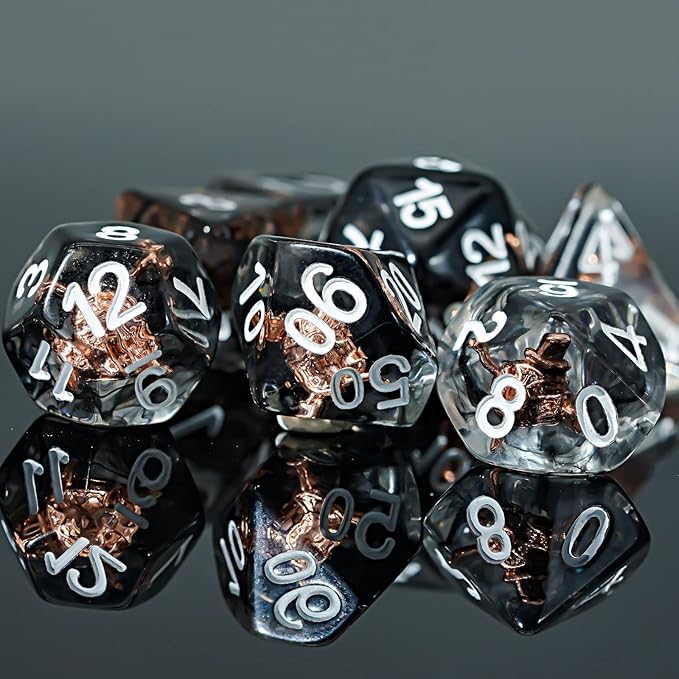 UDIXI 7PCS Polyhedral DND Dice Set, 7-Die D&D Dice Set Filled with Shield for Role Playing Games as Dungeons and Dragons RPG Tabletop Games (Fighter)