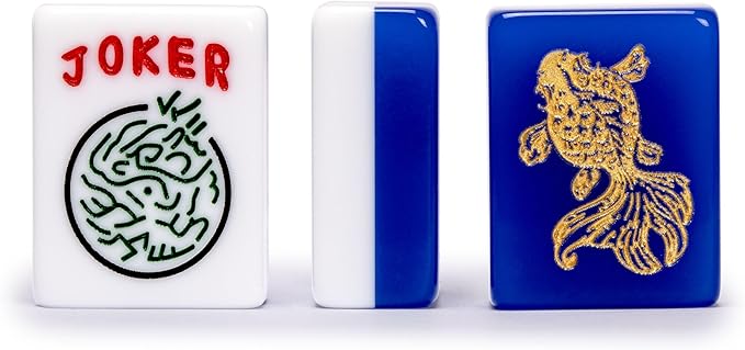 Yellow Mountain Imports American Mahjong Set, Koi Fish with Green Soft Case - Four Wooden All-in-One Racks with Pushers, Wright Patterson Scoring Coins, Dice, and Wind Indicator
