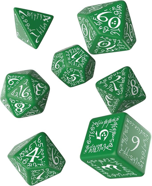 Q-Workshop Elvish Dice Green and White - Set of 7 Dice