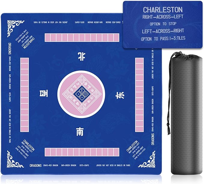 31.5 Inch Mahjong Mat for Table, 3MM Non-Slip & Noise Reduction Gaming Mat with Drawstring Bag, Perfect for Poker, Board Games, Card Games, Tile Games, and Dominoes (Bule)