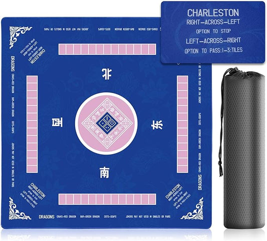 31.5 Inch Mahjong Mat for Table, 3MM Non-Slip & Noise Reduction Gaming Mat with Drawstring Bag, Perfect for Poker, Board Games, Card Games, Tile Games, and Dominoes (Bule)