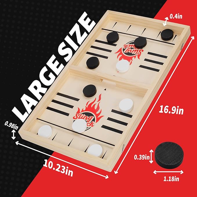 Large Fast Classic Slingshot Puck Game, Wooden Hockey Board Games for Family Night, Table Game for Adults and Kids, 2 Player Games for Ages 6 and Up, Test Speed and Accuracy, Air Hockey