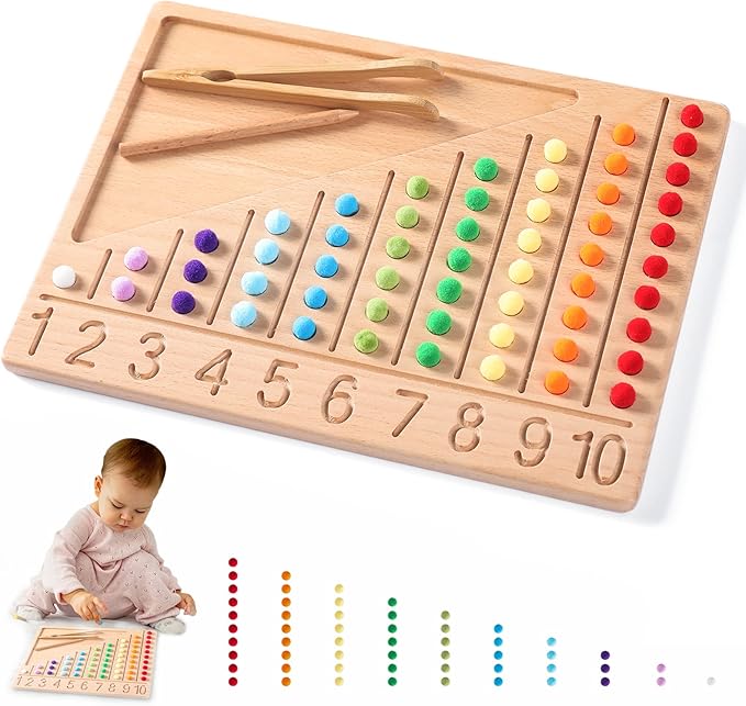 bopoobo Wooden Double-Sided Bead Board with Wooden Alphabet Tracing Board Montessori Color Sorting Toy Math Counting Game for Kids Letter Tracing for Kids Ages 3-5 - Learn to Write
