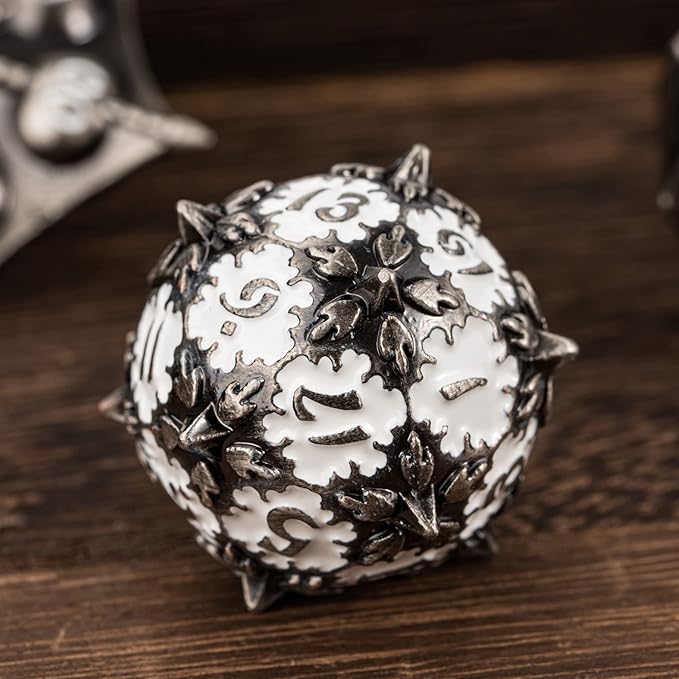 UDIXI Metal DND Dice Set, 7PCS Polyhedral D&D Dice Set Dragon for Dungeons and Dragons Role Playing Games (White Number)