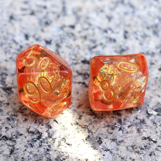 Haxtec Orange DND Dice Set RPG Fall Filled Resin Polyhedral D&D Dragon Dice with Iridescent Mylar Inclusion for Roleplaying Games Dungeons and Dragons Gift