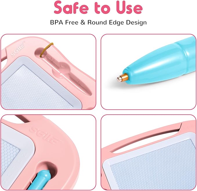 SGILE Magnetic Drawing Board for Kids, Colorful Erasable Doodle Board with Magnet Pen, Painting Sketch Pad with Three Stamps, Travel Toy, Birthday Gift, Educational Learning Toy for Toddlers, Pink