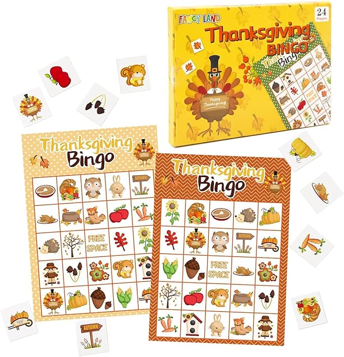 Thanksgiving Bingo Game for Kids 24 Players 8 Designs Multi Color Holiday School Activity Party Game Supplies