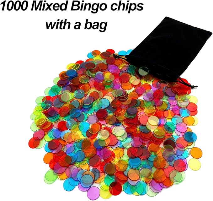 Bingo Game Set-1000 Colorful Chips with a Bag,100 Bingo Cards and Jumbo Deck of Calling Cards for Adults, Seniors, and Family - Calling Card Set- Ideal for Large Groups, Parties, Game Nights