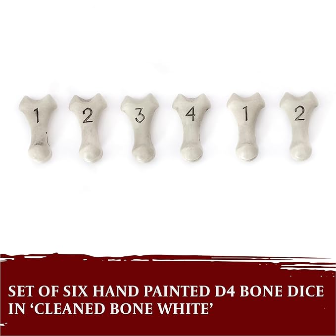 D4 Dice Set - Set of Six 4 Sided Dice - Skull & Bone Themed RPG Dice. Cool & Unique Gift and Compatible with Dungeons & Dragons (DND), D&D, Pathfinder, D and D. (Cleaned Bone White)