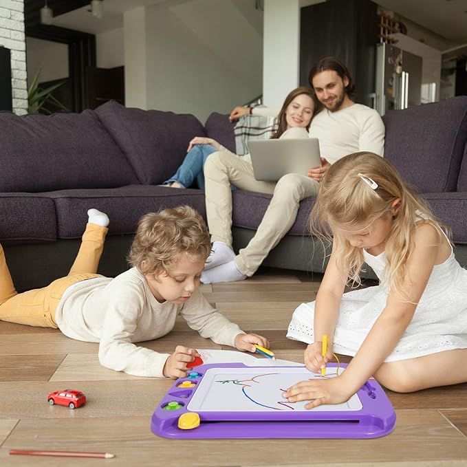 SGILE Large Magnetic Drawing Board - 4 Colors 16×13in Writing Painting Doodle Pad with 4 Stamps for Toddlers, Learning Educational Toy Etch Sketch Gift for 36+ Month Kids Girls Boys, Purple