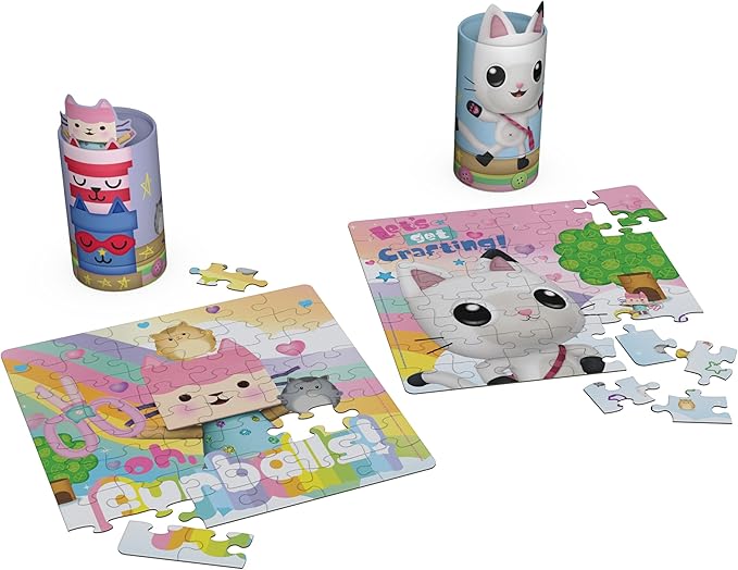 Spin Master Games Gabby’s Dollhouse, 2-Puzzle Pack 48-Piece Jigsaw Puzzles in Character Storage Tubes Gabby’s Dollhouse Toys Kids Puzzles, for Preschoolers Ages 4 and up