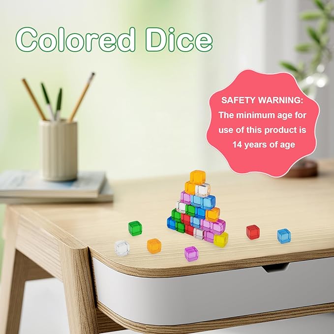 160 Pcs 8 Colors Blank Dice, 7.5mm Mini Acrylic Cubes Multi-Colored Clear Dice, Assorted Color No Hole Beads for Board Games Tabletop Gaming Dices DIY Making