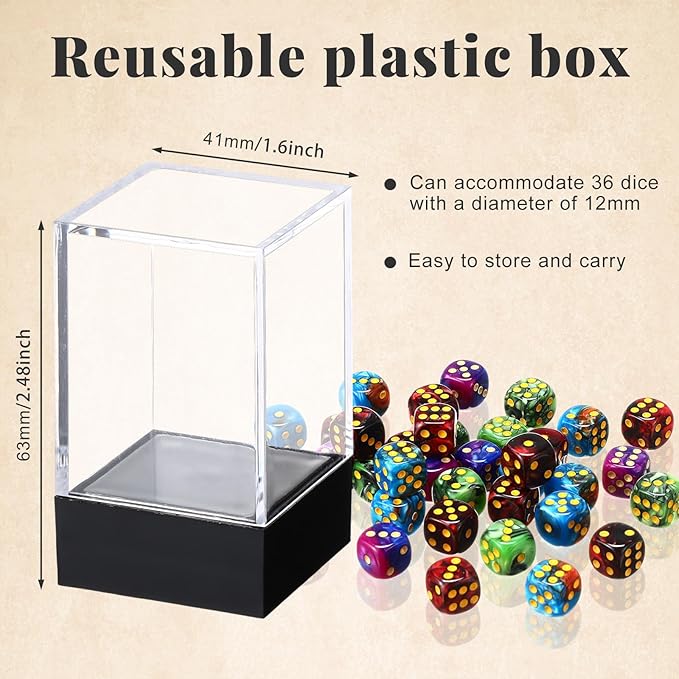 144 Pieces 12mm 6 Sided Mini Dice Set for School Classroom Table Games Marble Two Colors D6 Game Standard Dice with Portable Plastic Box for Bunco or Teaching Math Learning (Retro Color)