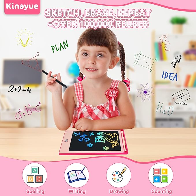 8.5 Inch LCD Writing Tablet for Kids, Reusable Doodle Drawing Board, Colorful Drawing Pad for Toddlers Educational Toys for Boys Girls Travel Essentials Game Toys for 3 4 5 6 Years Old Pink