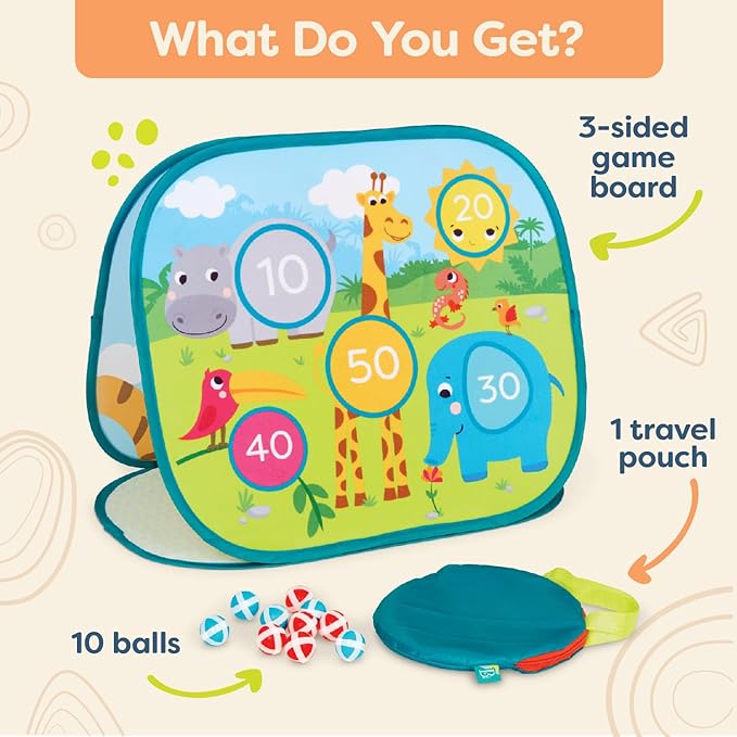 B. toys- Toss 'n' Score- Sports & Outdoor Summer Game Set – 3 Outdoor Games for Kids – Triple-Sided Dartboard & 10 Balls – Portable Carry Bag – 3 Years +