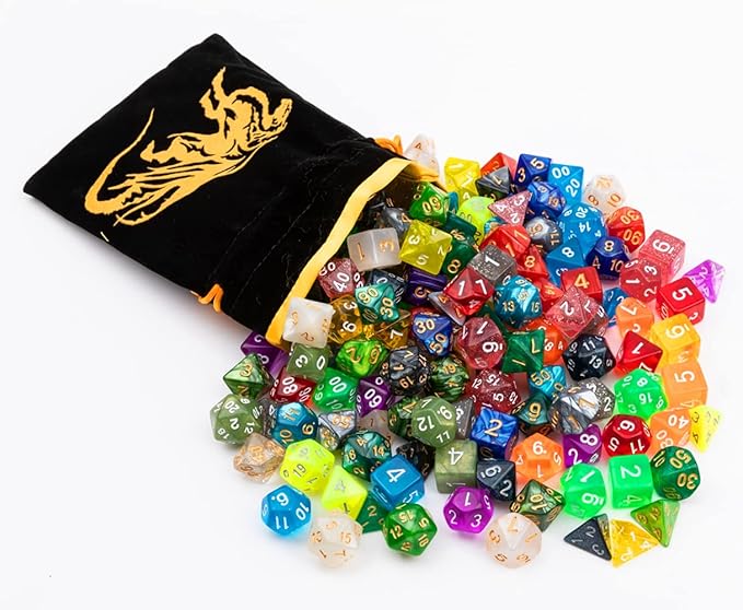 25 Sets DND Dice Polyhedral Dice Dungeons and Dragons Rolling Dice for RPG MTG Table Games Dice Bulk with Free Drawstring Bags and PU Leather D&D Dice Tray (Colored)