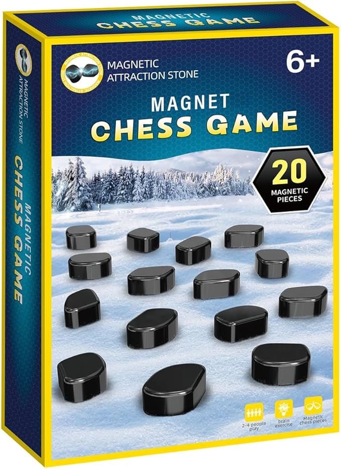 Magnet Game, Magnetic Game with String for Kids and Adults, Magnet Chess with Stones, 2 Player, 10 Min Play-Time, Board Games for Family Night, Travel-Friendly