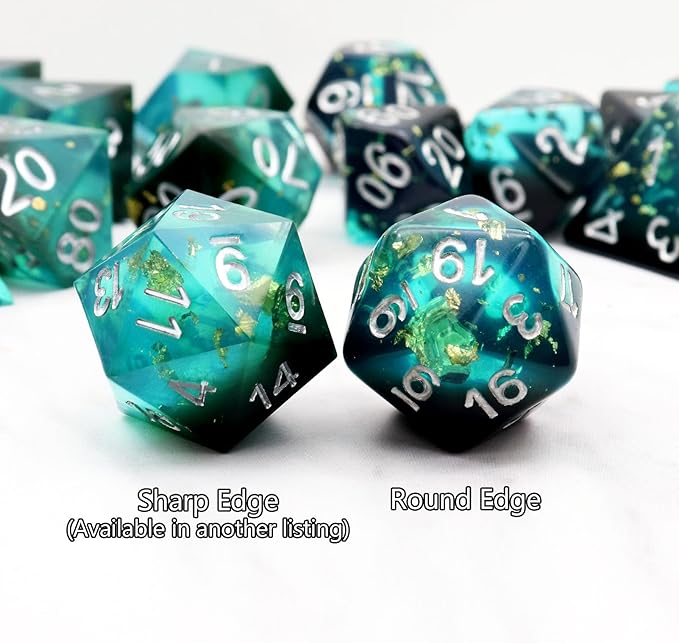 Haxtec DND Dice Set Blue Black Resin Dice Set Gold Foil Flakes D&D Polyhedral Dice for Roleplaying RPG Dungeons and Dragons