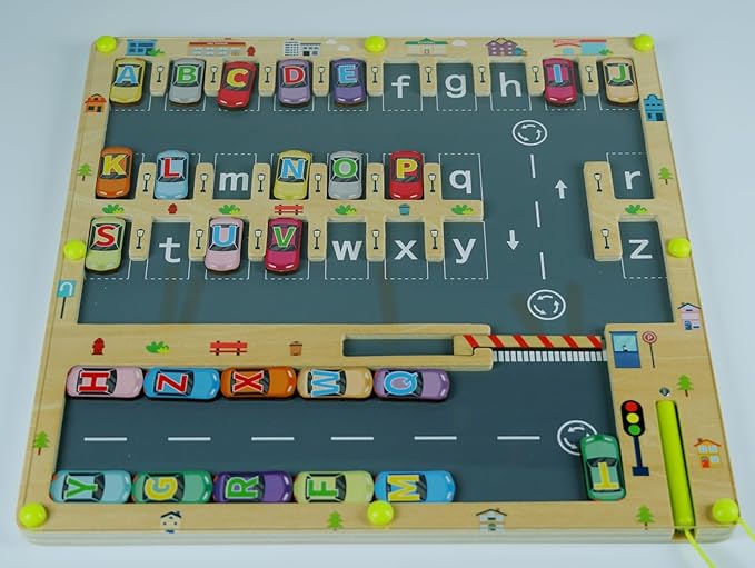 Magnetic Alphabet Maze Letter, Montessori Toys for Letter Learning, Fine Motor Skills & Sensory Play Board, Wooden Educational Toy for Boys Girls Aged 3 Years Up