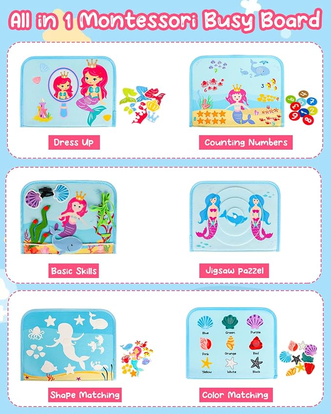 Primo Lines Toddler Busy Board-Montessori Toy for 1 2 3 4 Years Old Girl Birthday Gift, Sensory Busy Book Educational Activities for Airplane Car Travel Toys