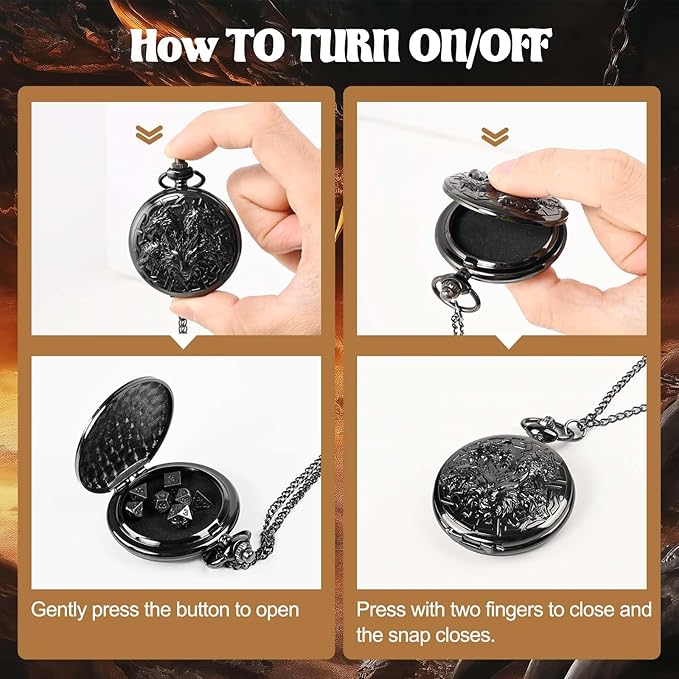 D&D Dice Set,7PCS Metal Dice for Dungeons and Dragons,Mini Dice Set with Pocket Watch Case,Role Playing Board Games Accessories (Dragon, Black)