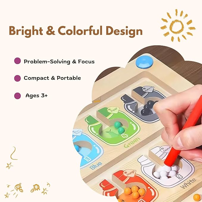 2-in-1 Educational Montessori Wooden Magnetic Board Candy Jars Theme, Double-Sided Number Learning Whiteboard, Color Matching Maze Toys for Kids, Birthday Gift for Kids
