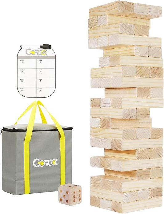 GOROCK Large Size Tumble Tower 60 PCS Wooden Block Stacking Games Stacks Over 5FT Classic Indoor Outdoor Lawn Family Party Games for All Ages (7.15"X2.38"X1.43")