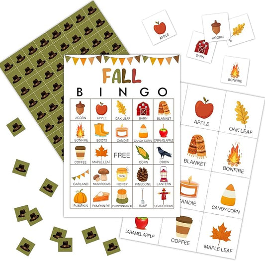 Ziyouza Hello Fall Bingo - Thanksgiving Games for 24 Players, Fall Autumn Activity for Family or Adult, Great Party & Classroom Game -13