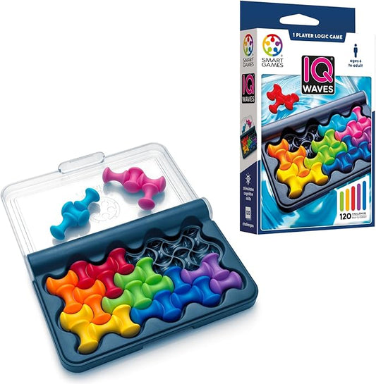 SmartGames IQ Waves | Boost Logic and Problem Solving Skills | 120 Challenges from Easy to Expert | Great for Ages 6 - Adult | A Fun Travel Game in a Portable Case | Unique Soft Touch Game Pieces