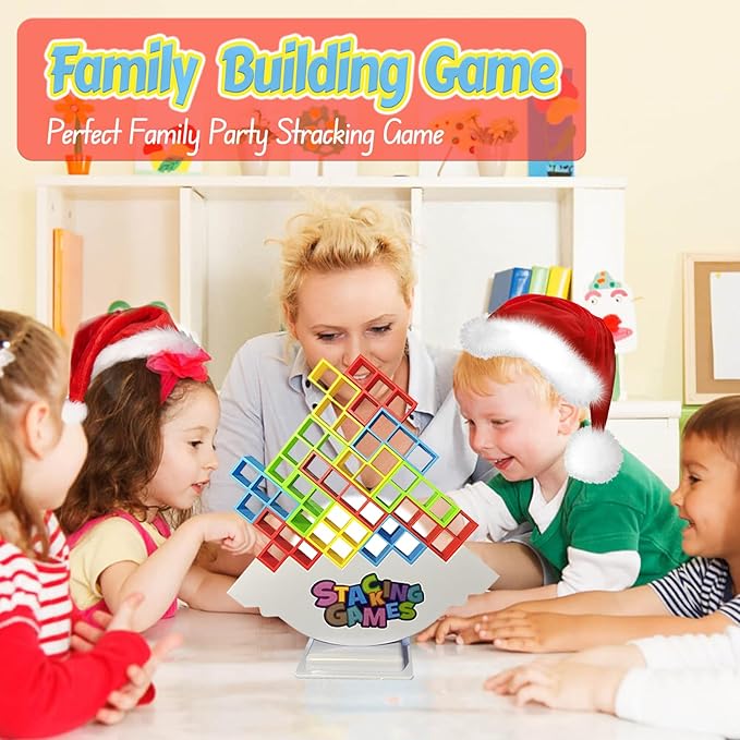 64 Pcs Tetra Tower Stacking Game, Fun Balance Building Blocks Board Games for Kids Adults Family Party, Toys Gifts for Boys Girls Ages 3-12
