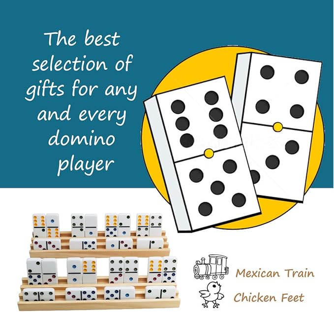 Exqline Wooden Domino Racks Set of 8 Premium Domino Trays Holders Organizer for Mexican Train Chickenfoot and Other Domino Games - Dominoes NOT Included