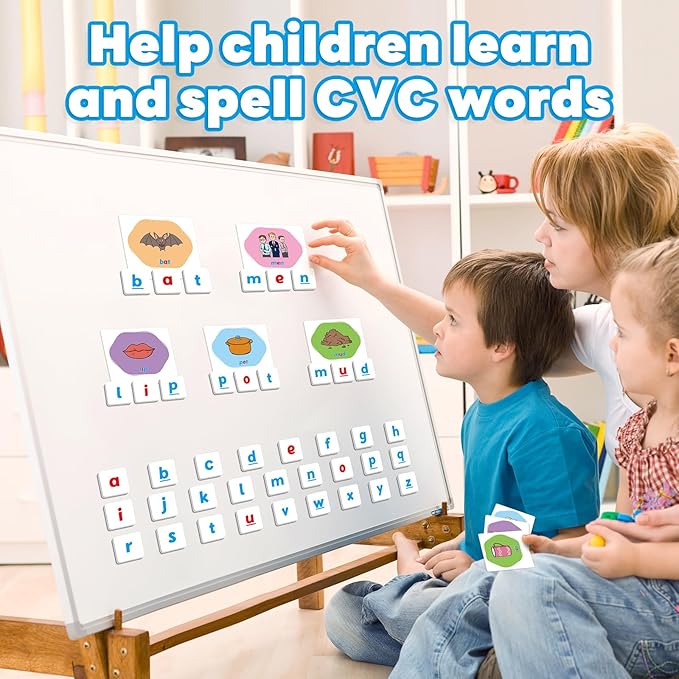 CVC Word Games,Magnetic Letters & Flash Cards,Phonics Games,Alphabet Learning Toys, Refrigerator Fridge ABC Magnets for Kids,Speech Therapy Toys for Toddler,Spelling for Preschool Classroom