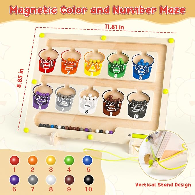 Magnetic Color and Number Maze, Montessori Magnet Puzzles Board Toys for Kids, Education Counting & Matching for Preschool Learning Activities, Travel Toys for Toddlers Fine Motor Skills
