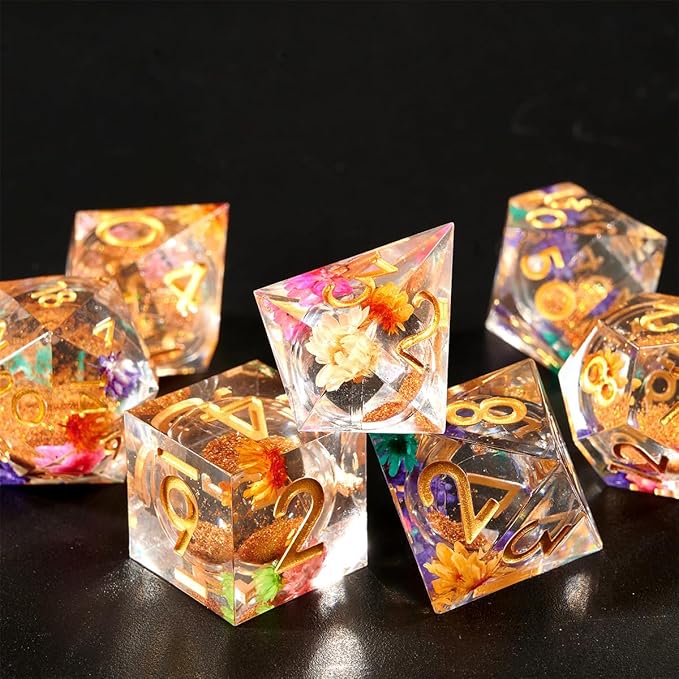 Liquid Core Quicksand Resin DND Dice, Sharp Edge Dungeons and Dragons Polyhedron Game Dice Set for Role Playing Games RPG Explorer Magic, Holiday Birthday Gifts Party Favors