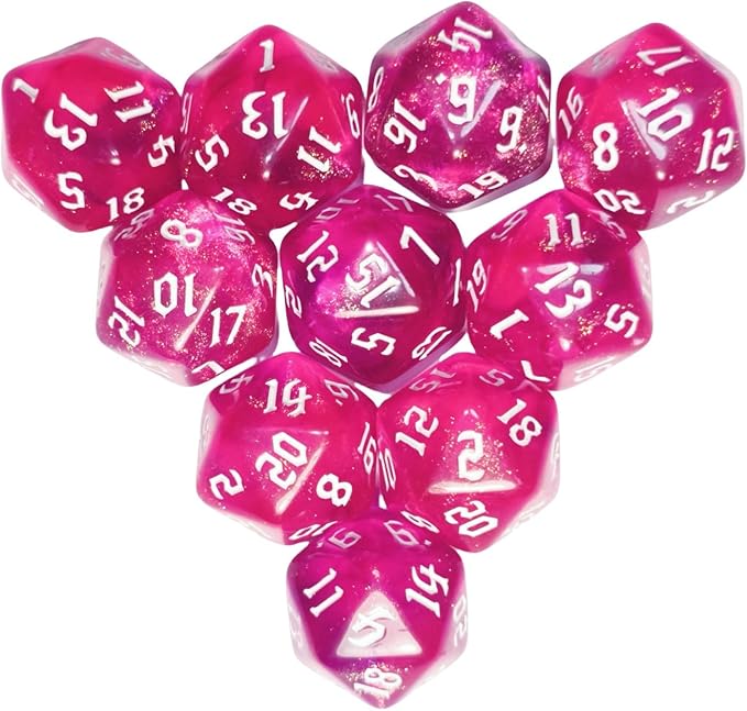 10PCs D20 Polyhedral Dice Set 22mm for DND RPG MTG Dungeons and Dragons Dice (Pink)