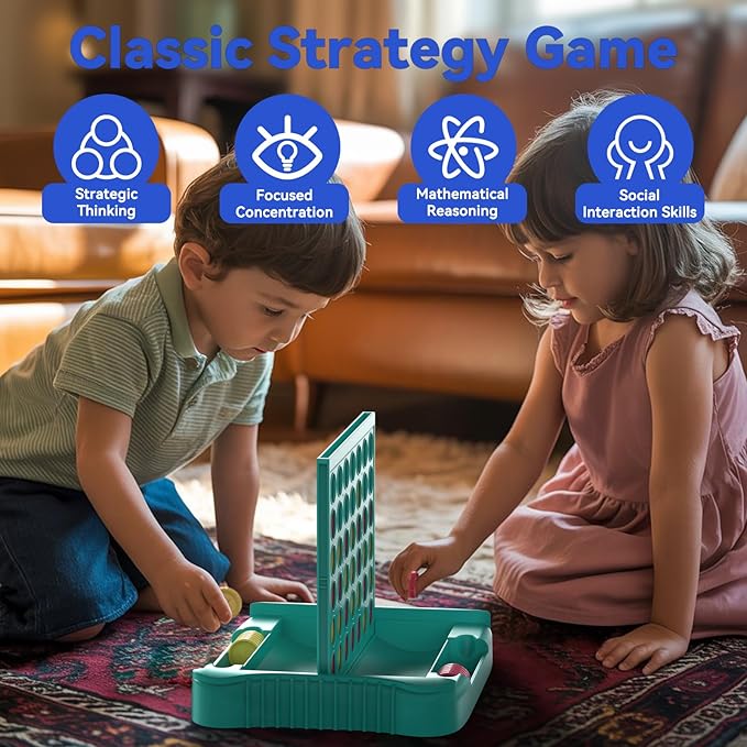 Pup Go 4 in a Row Game, Classic Family Board Game for Kids & Adults, Perfect Educational Toy for Boys Girls Ages 3-8, Portable 2-Player Strategy Games for Travel, Foldable with 6 Spare Discs Green