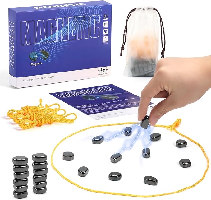 Magnetic Chess Game,24 Stones, 3 String & Portable Storage Bag, Strategy Board Game for Family Night, Use for Kids Adults (Age 9+)