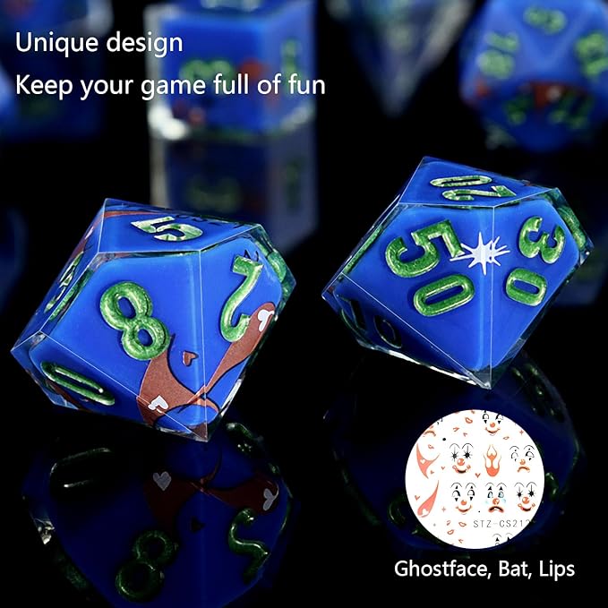 DND Dice Set Polyhedral, IDTQ Dungeons and Dragons Purple Dice Set RPG MTG Table Games 7-Die Resin Sharp with Acrylic Starlight Accent Box (Bat - Blue)