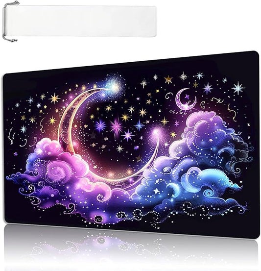 MTG Playmat Size 23.6x13.8in with Storage Bags Portable Playmat TCG and Board Game Mat for Cards Rubber Base Slip-Resistant Mousepad Desk Mat (Pink Cloudy Moon,No with Zone)