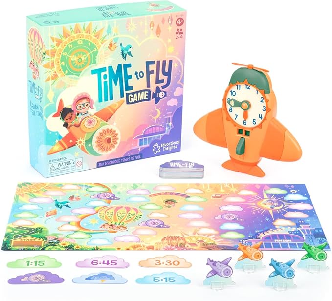 Educational Insights Time to Fly Game - Telling Time Activity, Learning Time Clock for Kids, Board Games for Kids Ages 4+