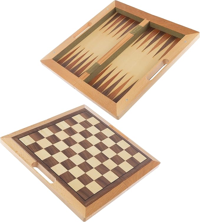 Hey! Play! 3-in-1 Chess, Backgammon, and Checkers Set – Wooden Board Game Set Folds for Practical Storage and Transport – Travel Board Games by Trademark Games