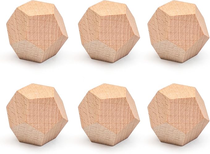 Unfinished Wood Crafts Dice, 6 Pack DIY Wooden Dices 12 Sided Blank Wood Dices, Create Your Own Game Dices for DIY Projects, Play Games - 1.2 Inch