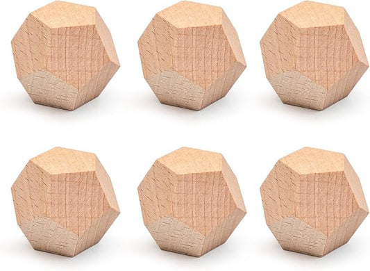 Unfinished Wood Crafts Dice, 6 Pack DIY Wooden Dices 12 Sided Blank Wood Dices, Create Your Own Game Dices for DIY Projects, Play Games - 1.2 Inch