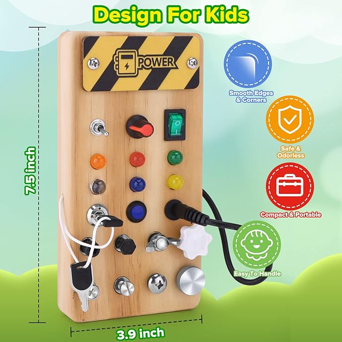 Montessori Busy Board with LED Light &Toddler Tool Set,Montessori Toys for 3-7 Year Old Boys,Circuit Board for Kids,Christmas & Birthday Gift for Kids