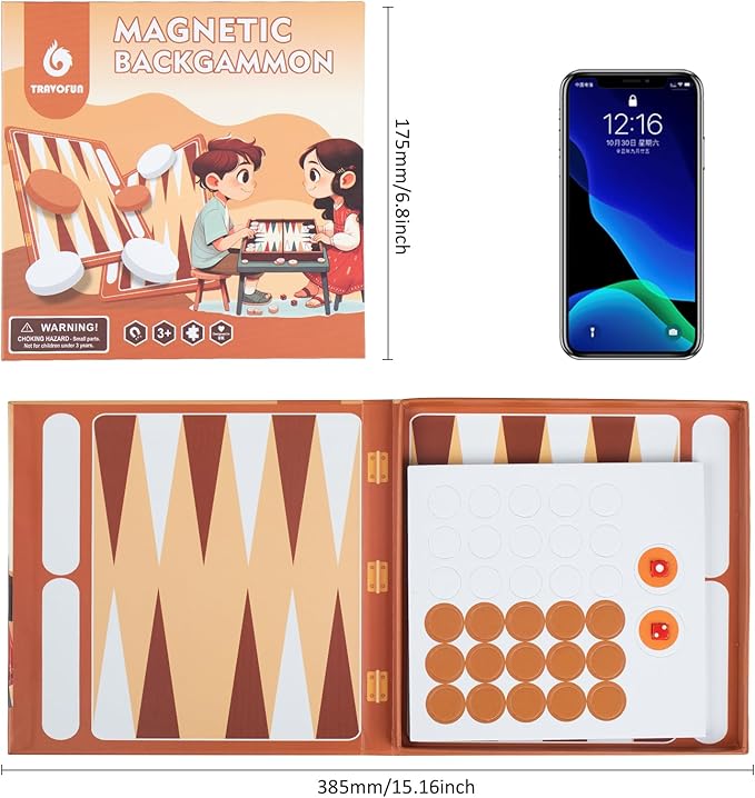 Backgammon Magnetic Travel Game for Kids, Portable Travel Strategy Board Game Sets,Magnetic Chess Pieces for Road Trip Family Board Game for Kid