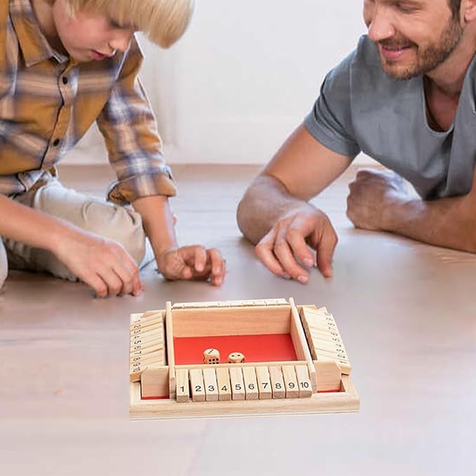 Wooden Shut The Box Game, 10-Number Dice Game for 2-4 Players, for Parties and Friends Gatherings, Classic Tabletop Board Game